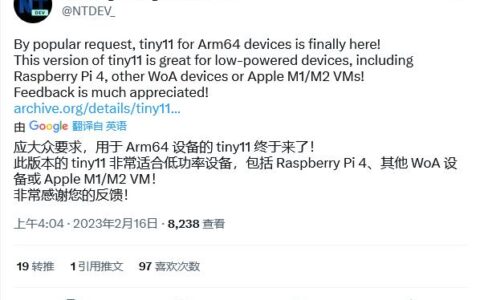 极致精简Win11的Tiny11推出ARM64版本