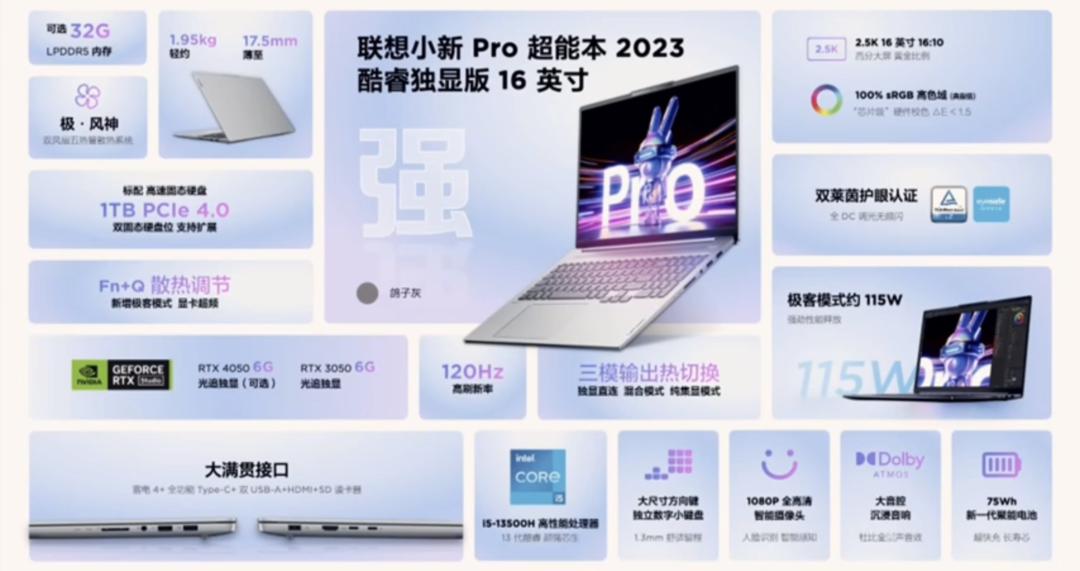 联想小新 Pro 14/16 2023 酷睿版发布：搭13代i5/i7标压、最高RTX 4050独显、丰富拓展