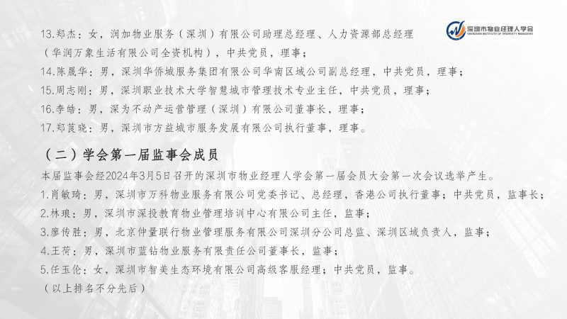 深圳市物业经理人学会成立于2024年3月15日为国内首家物业经理人社团组织